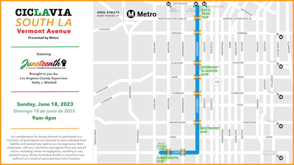 CicLAVia route map June 18 2023 event