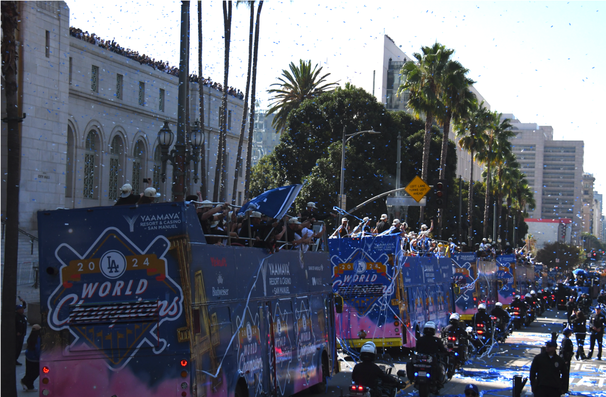 Celebrates Dodgers Championship Parade