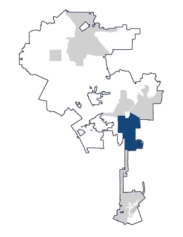 Map locating South LA