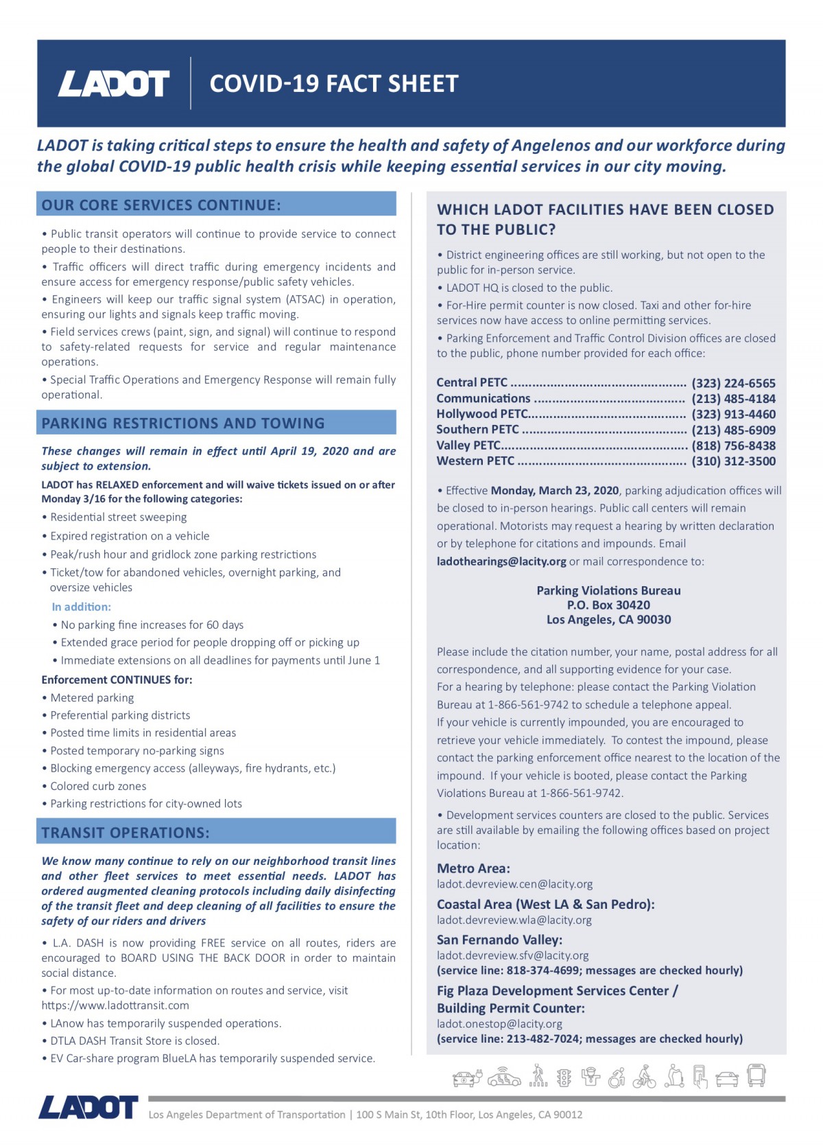 Fact sheet for LADOT Coronavirus Response