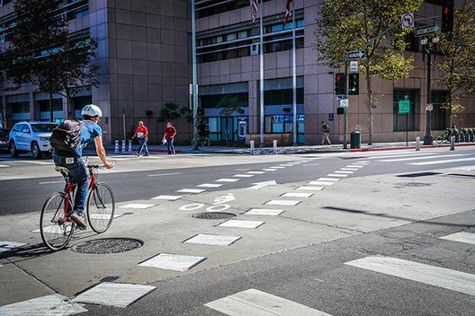 bicycle rider in a bike lane in L.A.